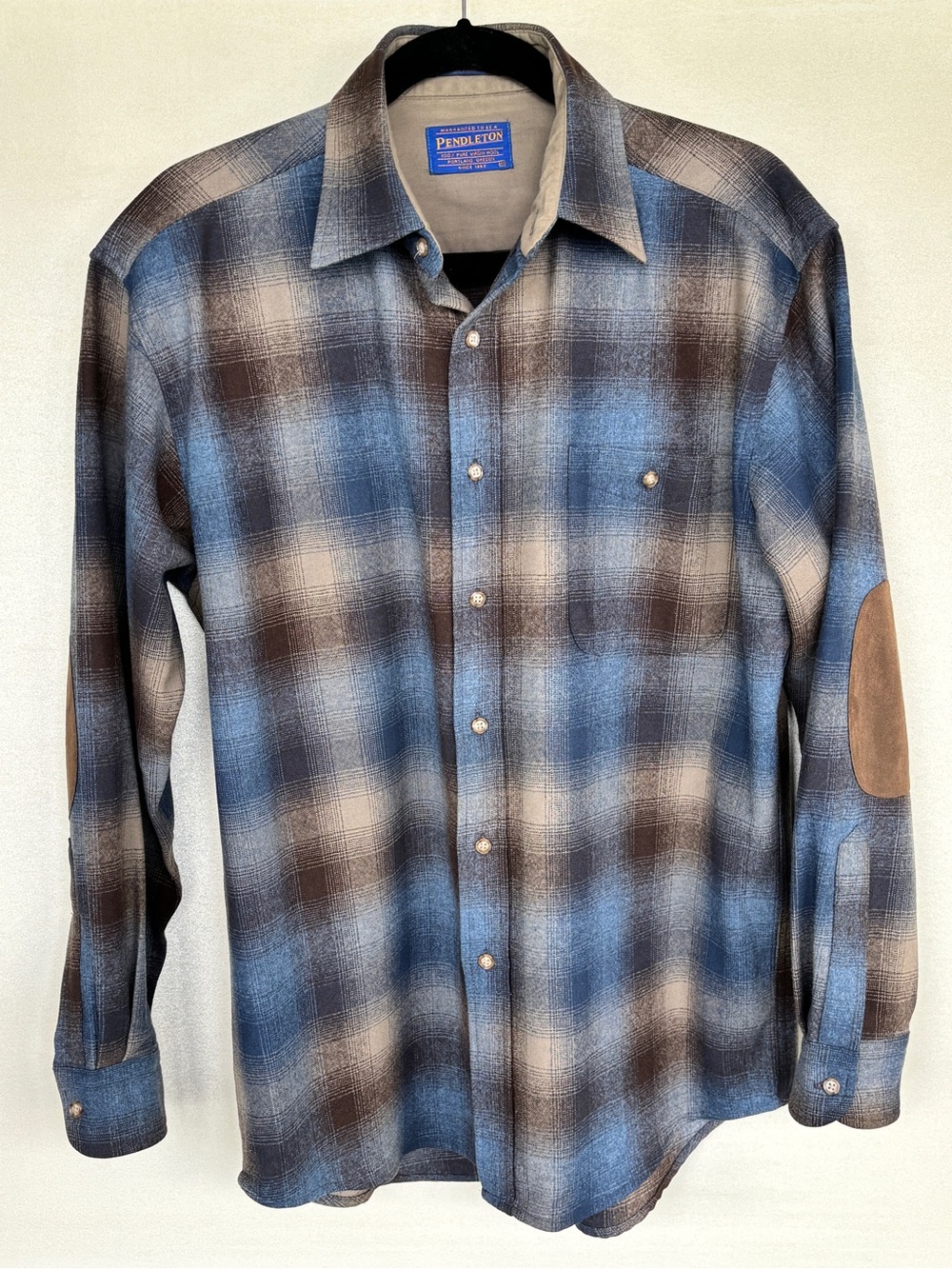 Vintage Men’s Pendleton Plaid 100% Virgin Wool Trail Shirt Elbow Patches Size M